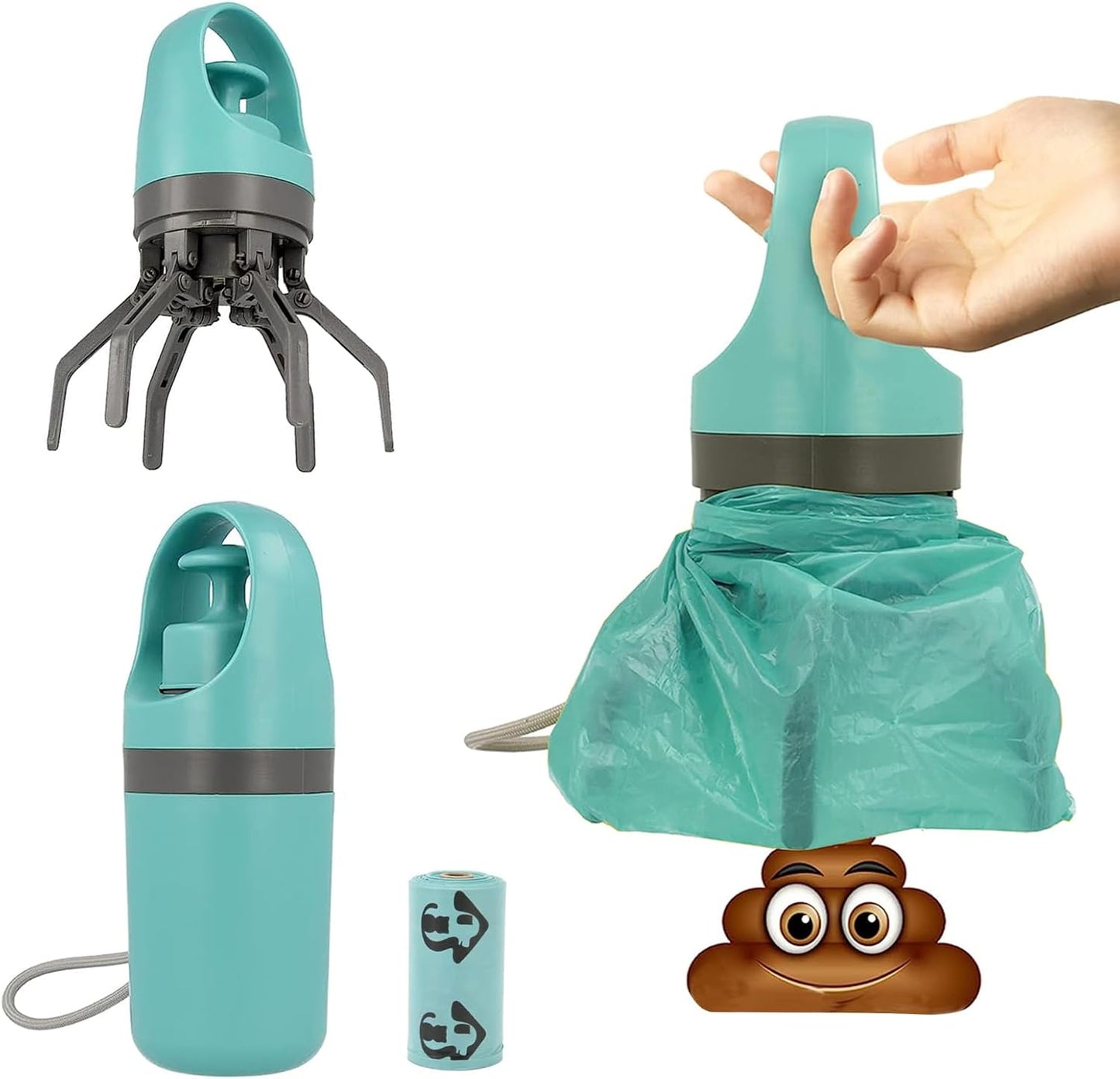 Pooper Scooper, portable no touch poop scooper for small, medium and large dogs, dog waste picker with 15PCS bag attachment and leak-proof waste container