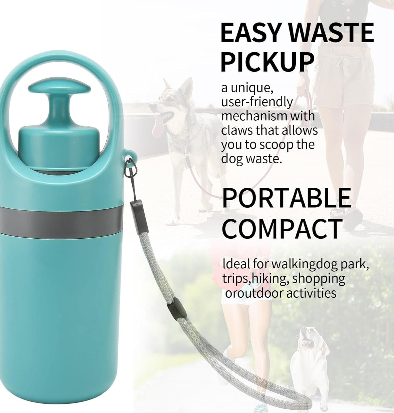 Pooper Scooper, portable no touch poop scooper for small, medium and large dogs, dog waste picker with 15PCS bag attachment and leak-proof waste container