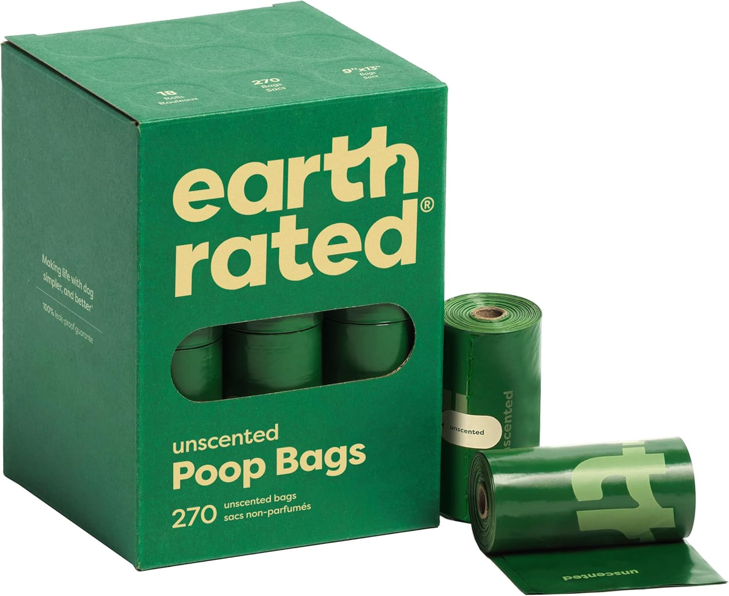 Earth Rated Dog Poo Bags, Guaranteed Leak Proof and Extra Thick Waste Bag Refill Rolls For Dogs, Fragrance-Free, 270 Count